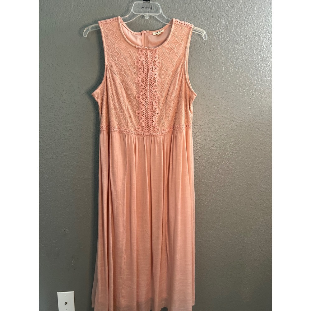 Kings Road Peach Lace‎ Dress 1X Sleeveless Crochet Bodice Ankle Length Cottage